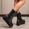 2022 Ny Mode Höst och Vinter Damstövlar Punk Gatu Stil Plattforms Mellanstövlar Designer Motorcykelstövlar