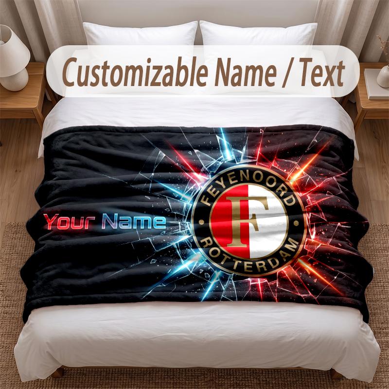 Feyenoord Printed Flannel Blanket Custom Name Text Soft Warm Throw For Bedroom Holiday Gift