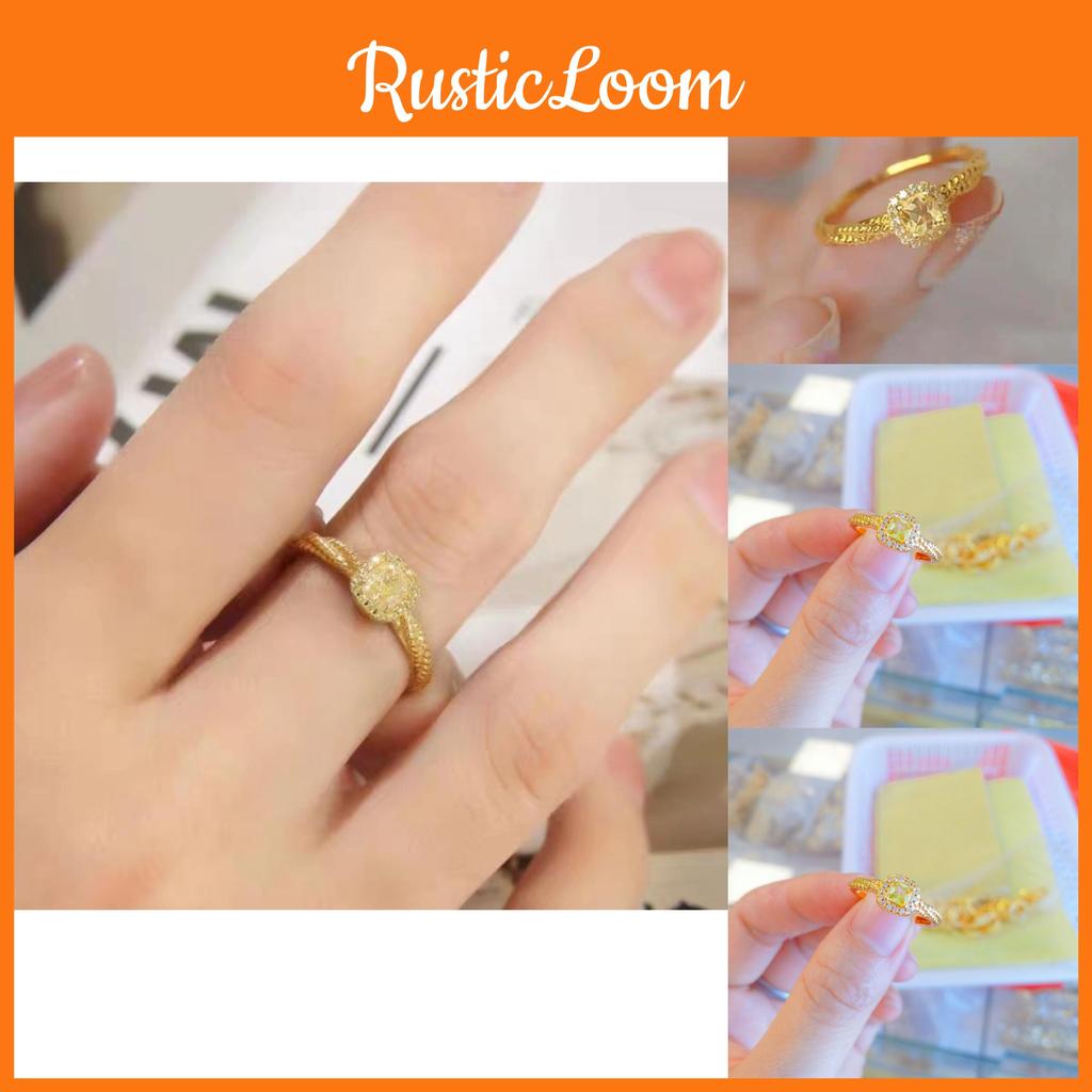 Stylish And Minimalist Open Design Square Sugar Yellow Crystal Ring For Women Jewelry Gold