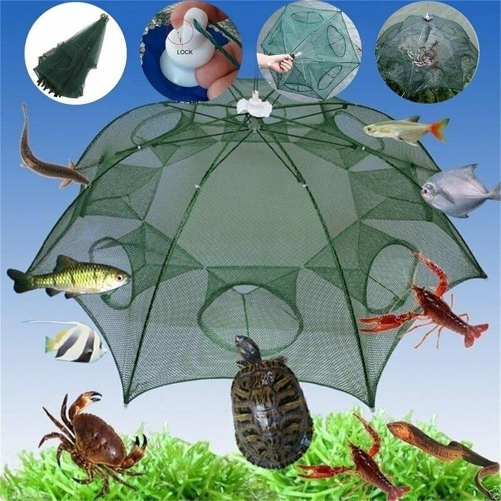 Foldable Fishing Net Green 4/6/8/12/16 Holes Fish Net Durable Crab Fish Net  Outdoor