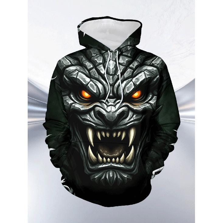 Black Rock Demon Dragon 3D Printed Men'S Casual Sweatshirt And Sweatpants Two-Piece Set