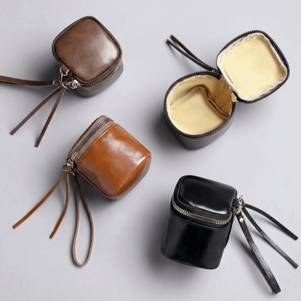 Multifunctional Small Square Coin Purse Leather Mini Storage Bag Retro Zipper Wallet Travel