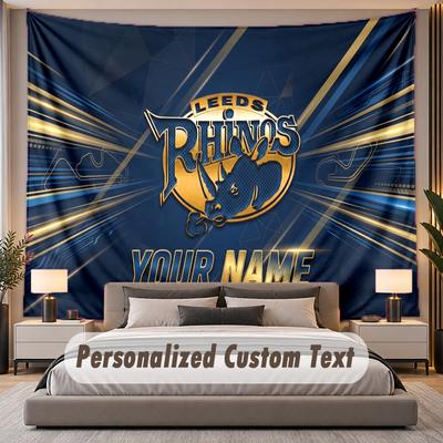 Custom Name Text Tapestry Leeds Rhinos Personalized Polyester Wall Tapestry For Bedroom And Room
