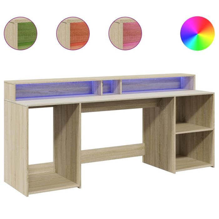 VidaXL Desk with LED Lights Sonoma Oak Engineered Wood, Writing Desk, Computer Desk, Home Office Desk, 3309440