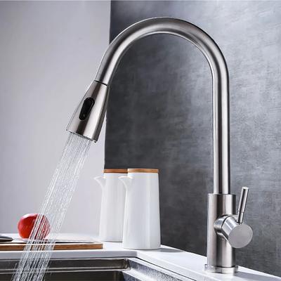 Kitchen Faucets 304 Stainless Steel Pull Out Kitchen Sink Water Tap Deck Mounted Mixer Stream Sprayer Head Hot Cold Taps