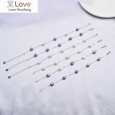 Αυθεντικό Βραχιόλι από Ασήμι 925 με Φυσικό Μαργαριτάρι Μπαρόκ Μόδας 6 -7mm Μαργαριτάρι Γλυκού Νερού Κοσμήματα Για Γυναίκες