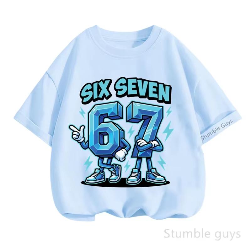 Boys Retro Pixel Art Six Seven Print Short Sleeve Tee Breathable Cotton Perfect for Casual Outings Street Styledf0011