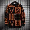 Men's Warm Knit Sweater Round Neck Large Size Color Clashing Long Sleeve Pullover