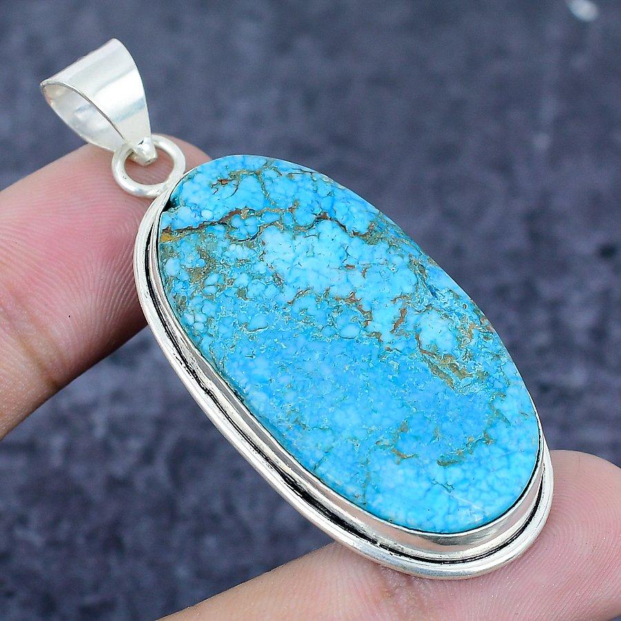 Tibetan Turquoise Gemstone 925 Sterling Silver Jewelry Pendant 2.36"