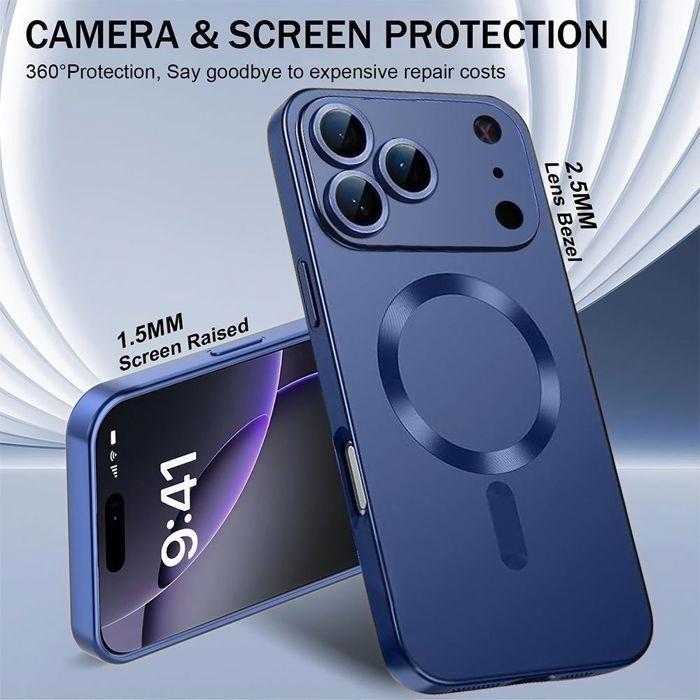 Coque pour iPhone 18 Pro Max, Silicone avec Anneau Magnétique Intégré - Bleu Marine