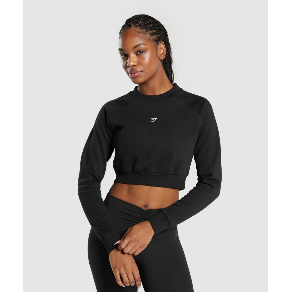 

Укороченный флисовый свитшот GYMSHARK Training, черный B7A7U BB2J XS