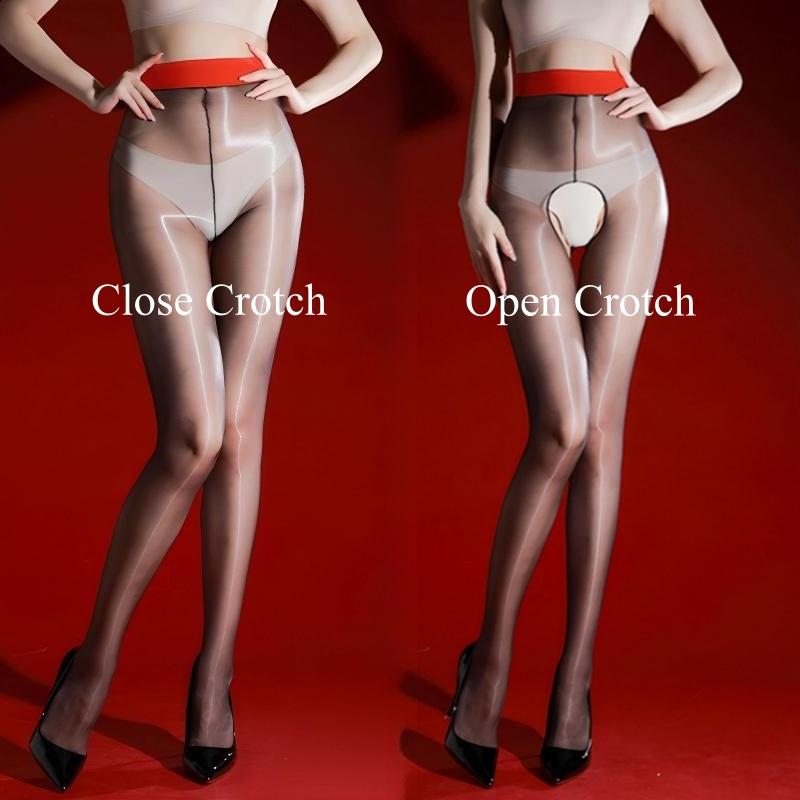 Red Nude High Waist Patchwork Pantyhose 3D Summer Slim-fit Smooth Nylon Tights One Line Crotch Oil Glossy Transparent Underwear