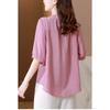 Women's Linen Blouse Embroidery Collar Half-Sleeve Casual Shirt