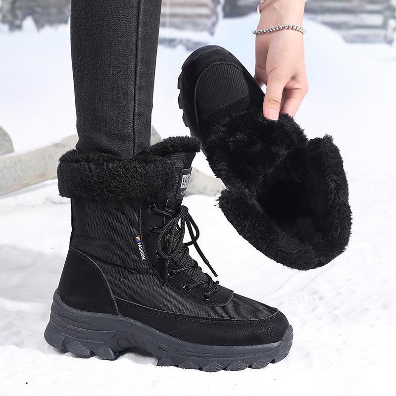 Scarpe invernali in velluto antiscivolo imbottite di cotone caldo per viaggi nel nord, stivali da neve per sci