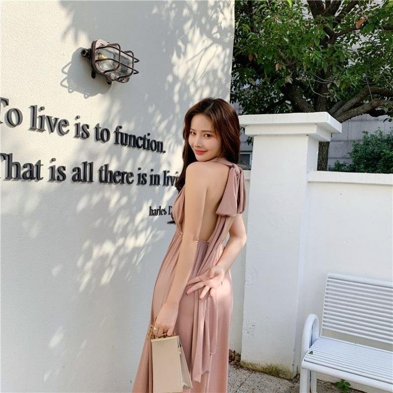 Elegant Purple Backless Halterneck Dress for Birthday Party and Engagement Ceremony