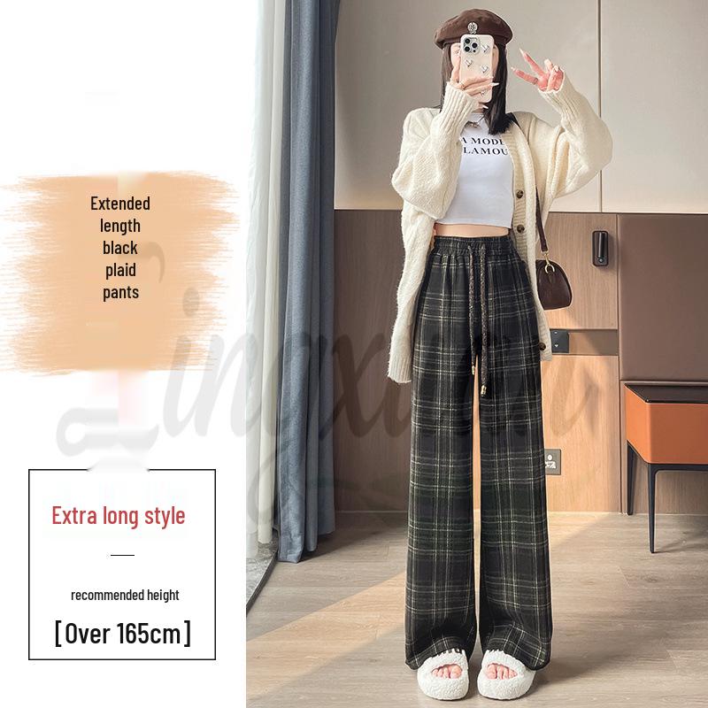 Women s Autumn 2026 Plaid Wool High-Waist Wide-Leg Floor-Length Pants Medium