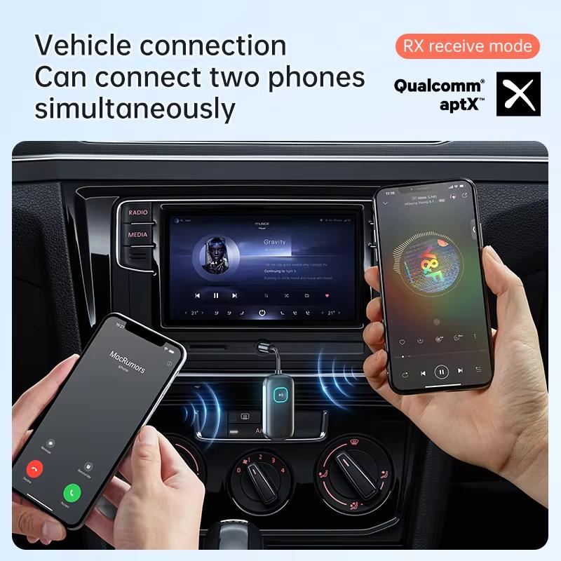 2 in 1 aptX Bluetooth Audio Transmitter Receiver 3.5MM AUX Multipoint Hifi Stereo aptX-Adaptive/HD/LL Wireless Adapter With Mic