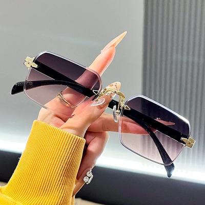 2PCS New Square Frameless Cut Edge Sunglasses for Men and Women Gradient Color Sun Protection Sunglasses