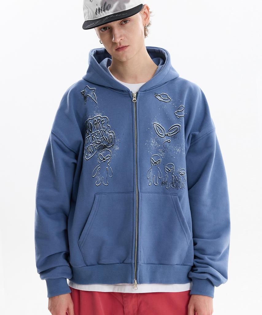 Hoodhood Doodle Alien Zip-Up Hoodie Dust Blue