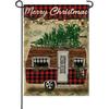 Merry Christmas Garden Flag Small Decorative Garden, Vintage Xmas Camping Pine Tree Yard Lawn Outside Decor, Winter Holiday Campsite Plaid Outdoor Hom