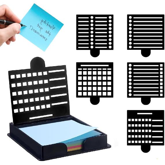 1 Set Sticky Note Holder,Sticky Note Dispenser,with 5 Style Template & 1 Sticky Notes,3x3 Note Dispenser,Note Holder,Sticky Note Stencil and Holder