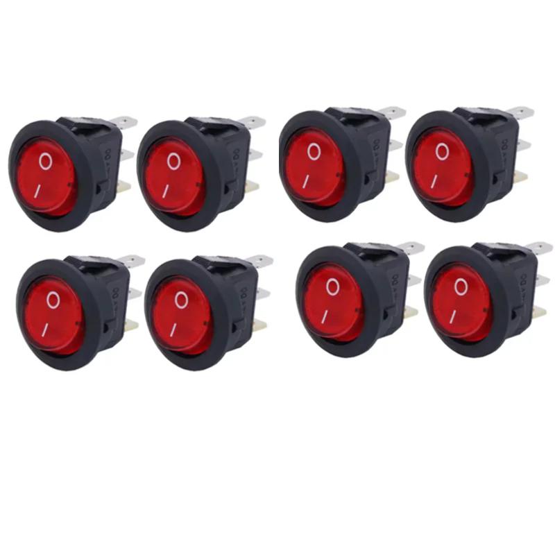 8pcs On/Off 3-Pin 2-Position Snap 20A 12V Red LED Round Boat Rocker Switch with LED For Househeld DIY Replacement