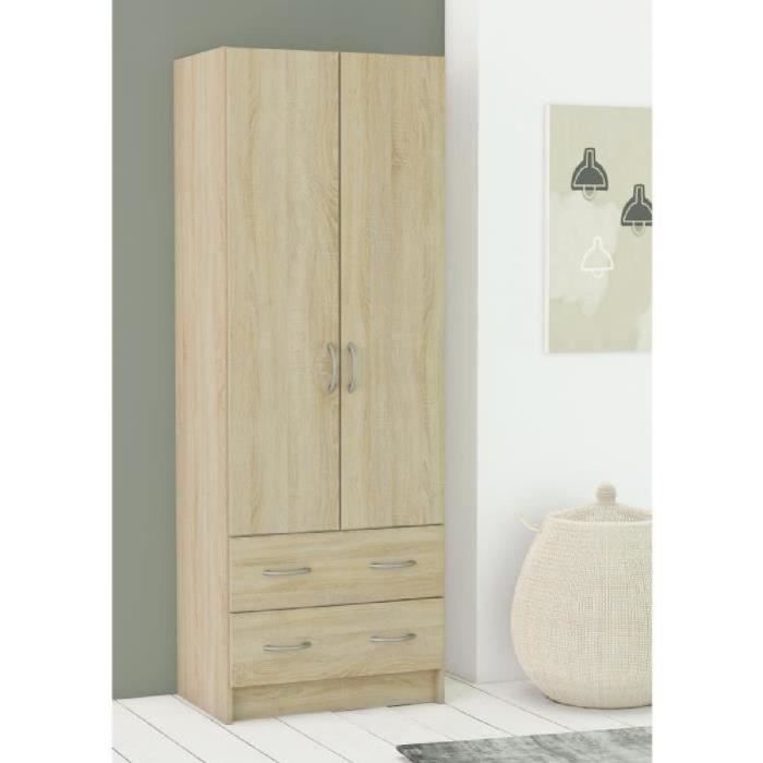 Armario DEMEYERE - Decoración roble cepillado - 2 puertas y 2 cajones - Clásico - Dormitorio - L 61 cm - DUAL