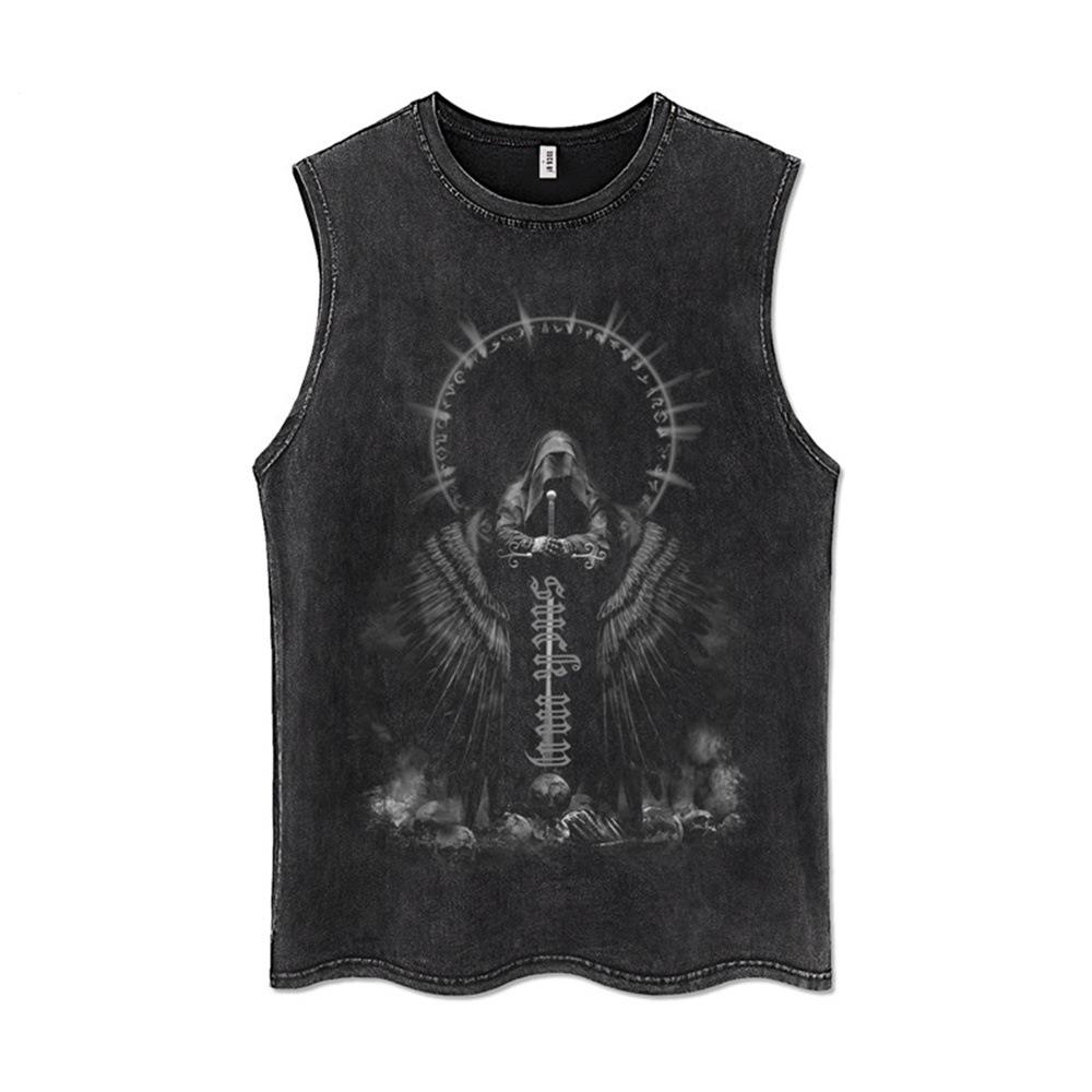

Men s Dark Style Distressed Reaper Print Sleeveless Tank Top Medium чёрный