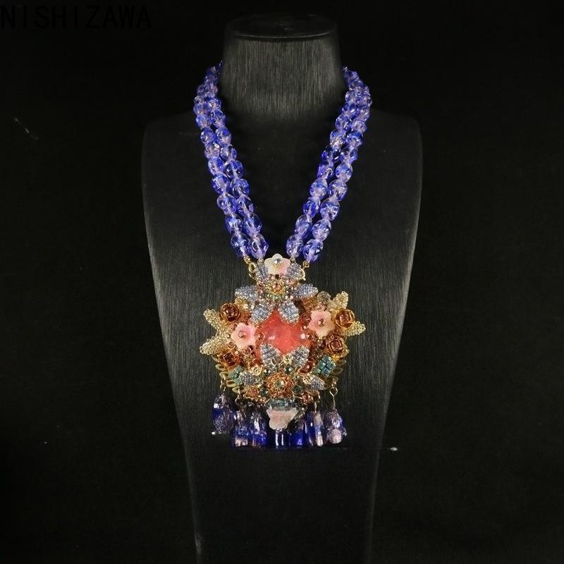 NISHIZAWA Glass Beaded Necklaces for Women Multi-layered Palace Style Retro Jewelry Fashion Elegant Collares Para Mujer