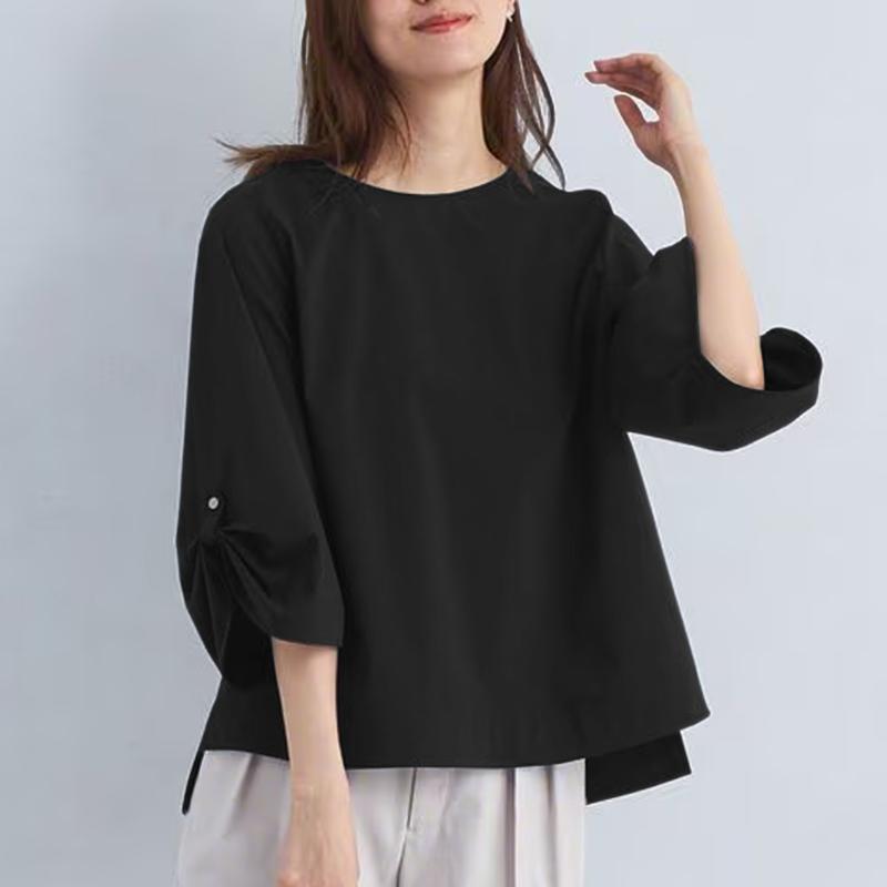 

ZANZEA Женская повседневная однотонная блузка с круглым вырезом и рукавом 3/4 S чёрный