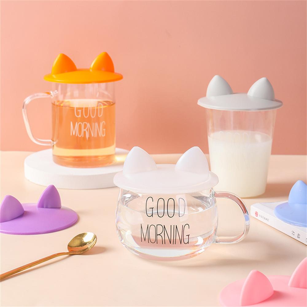 Niedlicher Katzenohren Silikonbecherdeckel Hitzebeständig Auslaufsicher Versiegelt Kaffeetasse Abdeckung Trinkgefäßzubehör