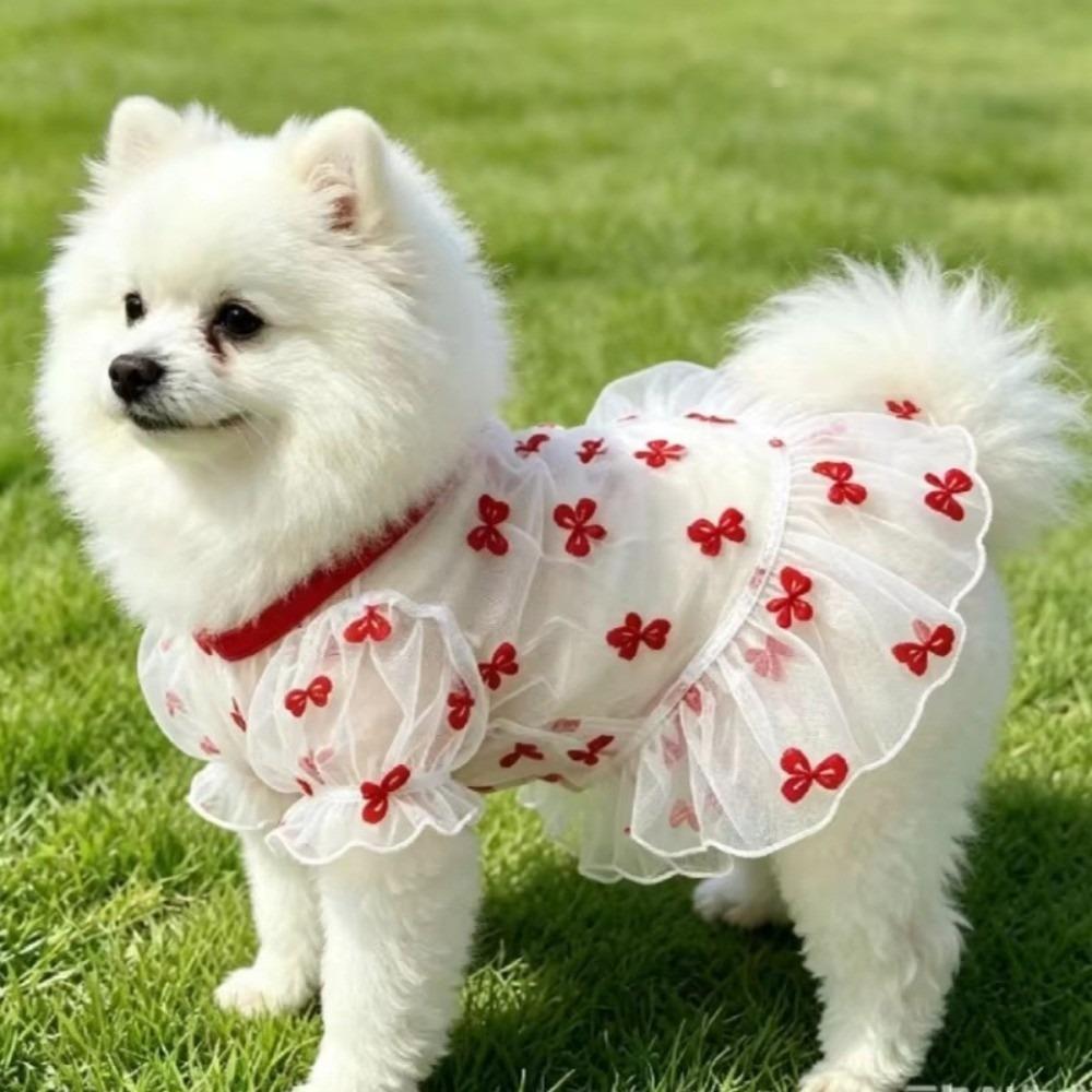 Bow Pattern Mesh Dog Skirt Breathable Pet Sun Protection Vest For Small Medium Dogs
