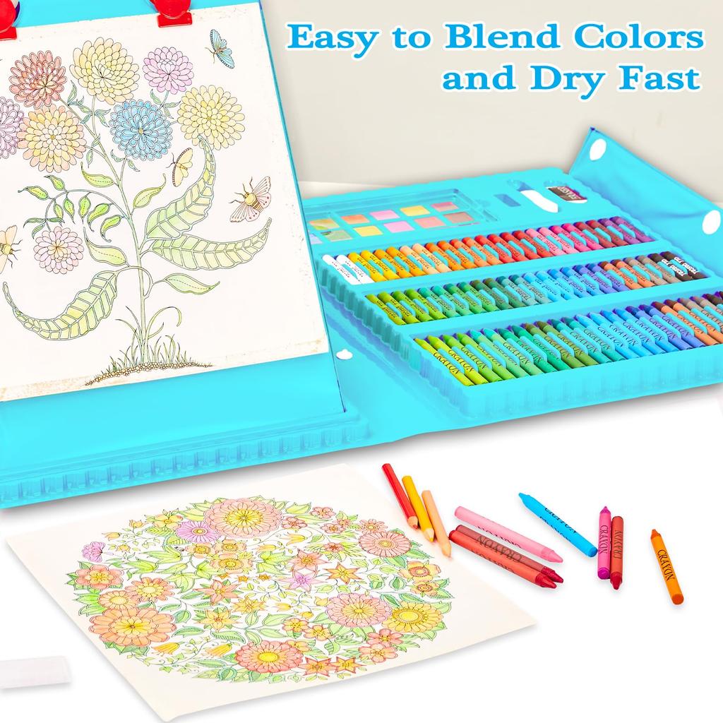 KINSPORY Ritset för Inkluderar Färgglada och Perfekt för Begynnande Skol- och Konstpresentkit för och Passar 2 Barn 290 Delar Barn, Dubbelsidig Staffli,