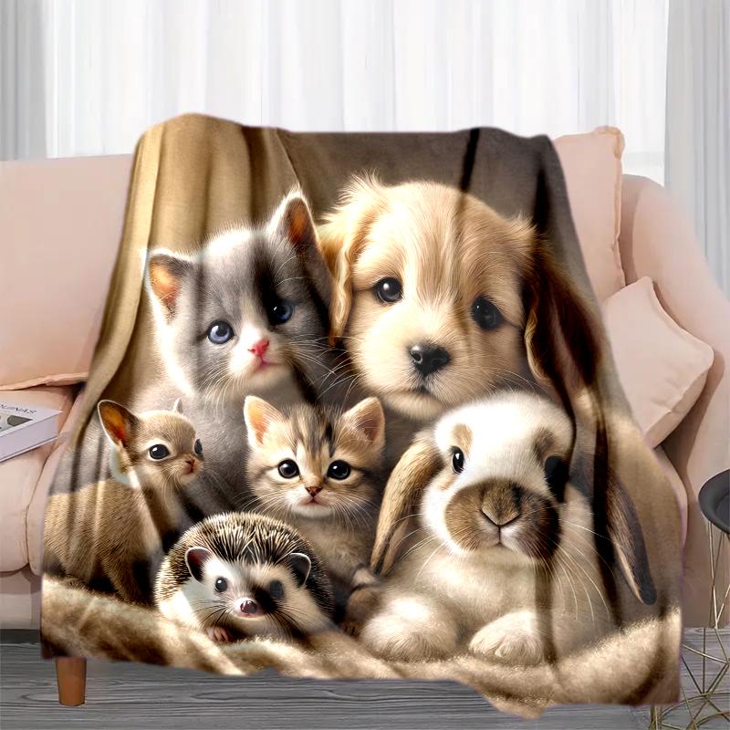 1PC Dog cute printed blanket, all season lightweight home office outdoor nap multifunctional blanket A8
