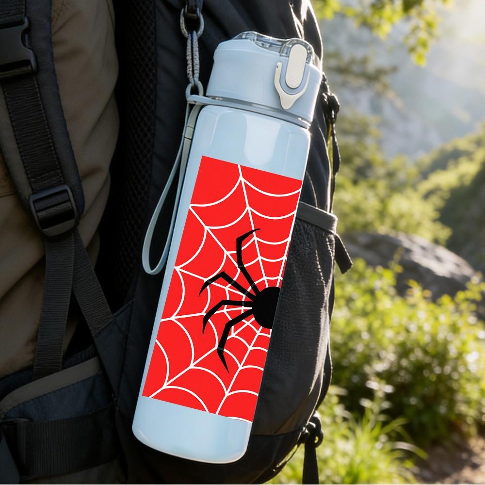 1PC Red Spider Web Arachnid Print 750ml Color Plastic Sports Water Bottle Leakproof Flip Straw Lid Suitable for Sports Office Home Use