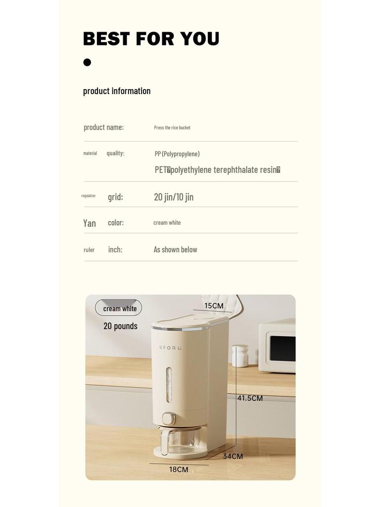 Druck-zu-Entnahme Insekten- & Feuchtigkeitsgeschützter Reislagerbehälter, Lebensmittelechter Versiegelter Eimer für die Küche