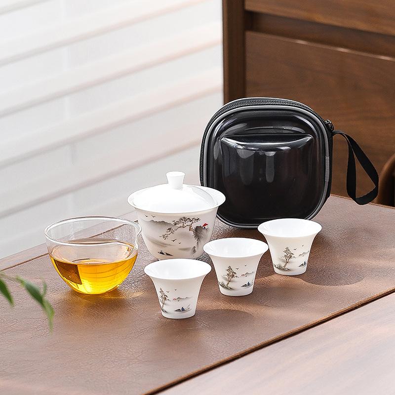 Ceramic Suet Jade Porcelain Portable Travel Tea Set Cup Souvenir Practical Gift Small Gift