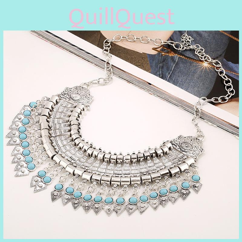 Ethnic Style Simulation Gemstone Decoration Tassel Design Women Necklace For Spring 2024