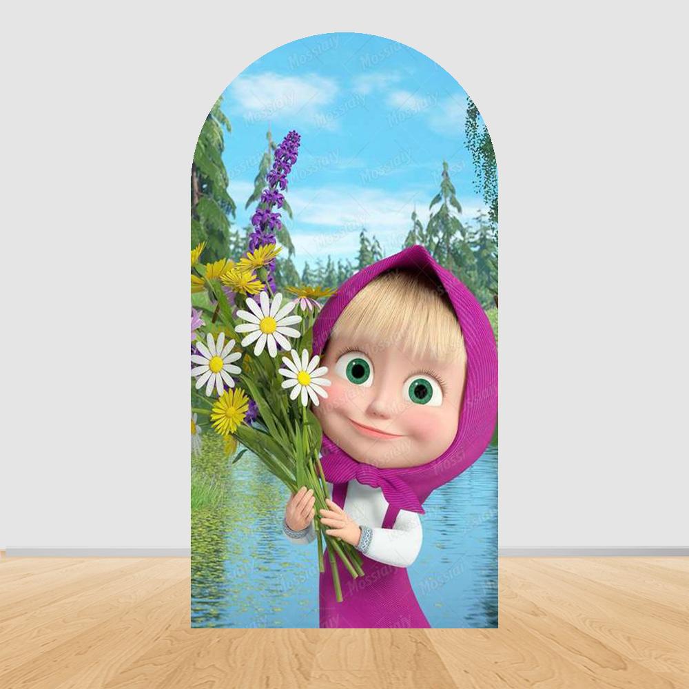 Children's Birthday Theme Party Decoration Arch Backdrop Cover Girl and Bear Birthday Background Decor Baby Shower Supplies