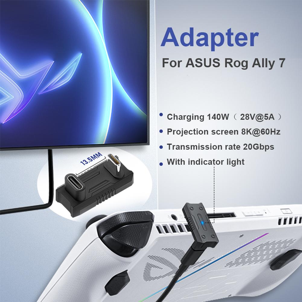 USB-C Aapter for ASUS Rog Ally/NS Switch Console PD140W Type-C Male Female Adapter 20Gbps 180 Degree U-shaped Coverter for Steam