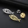 Cazador Stainless Steel Lapel Pins Jesus Fish Brooch for Women Men Christian Jewelry Suit Collar Badges Backpack Metal Pins