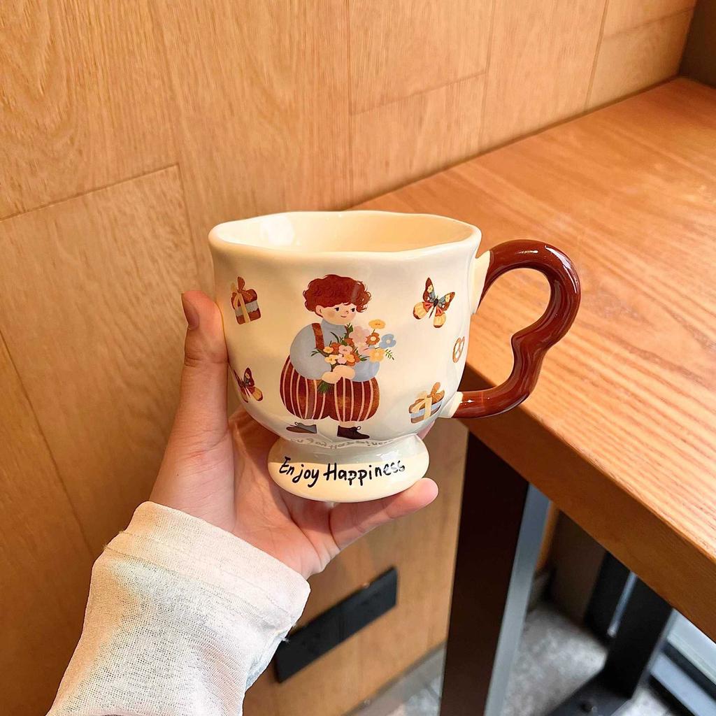 Mug with Lid Spoon High Value Ceramic Cup Niche Goblet Couple's Water Cup Household Coffee Breakfast Cup