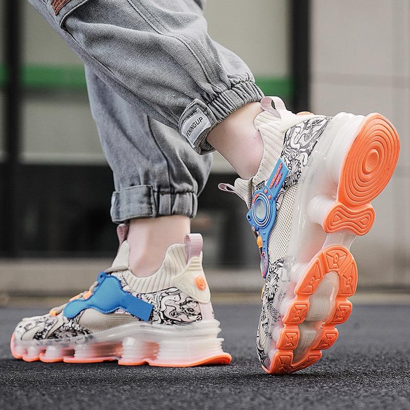 Men's Sock-top Blade Sole Sneakers Breathable Knit Non-slip Shock Absorbing Casual Sports Shoes