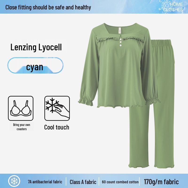 

Женская летняя пижама с кондиционером и нагрудными вкладышами – хлопок тенсел, с длинными рукавами и брюками, домашняя одежда больших размеров для женщин среднего и пожилого возраста. L (110-130 lbs)