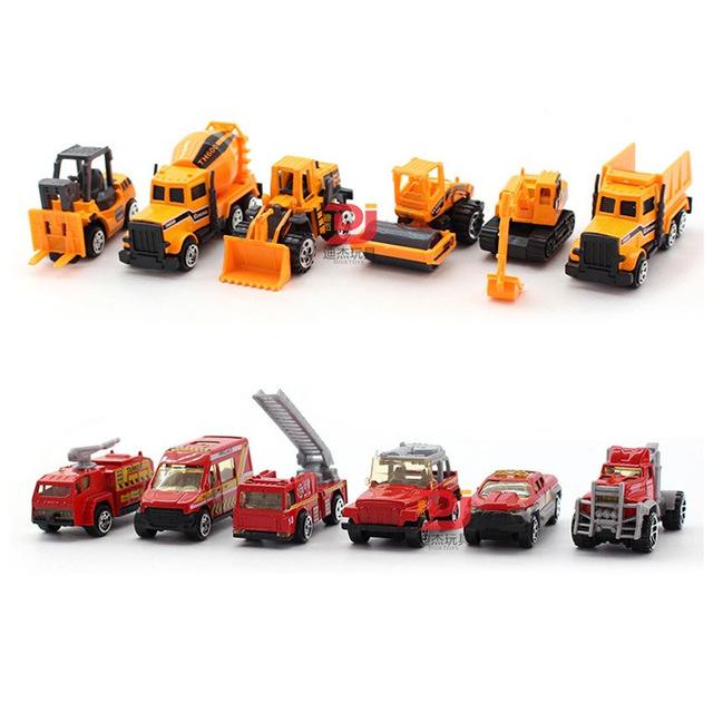 6Pcs/Set Mini Alloy engineering Car Tractor fire truck ambulance Toy Vehicle Dump-Truck Model Classic Toy Mini Gift For children