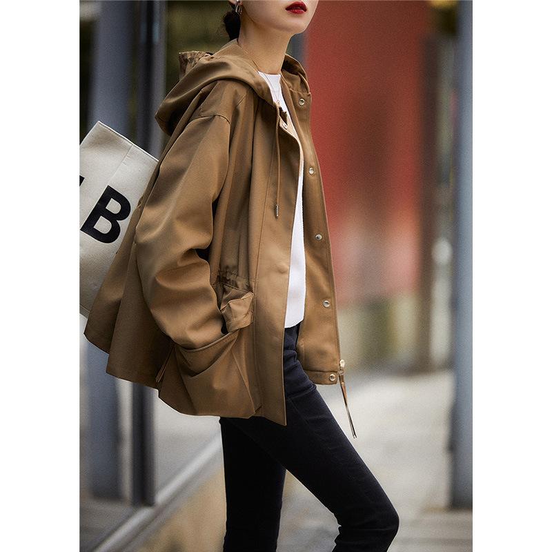 Short hooded trench coat women s, spring and autumn new thin small spring and autumn women s coat S