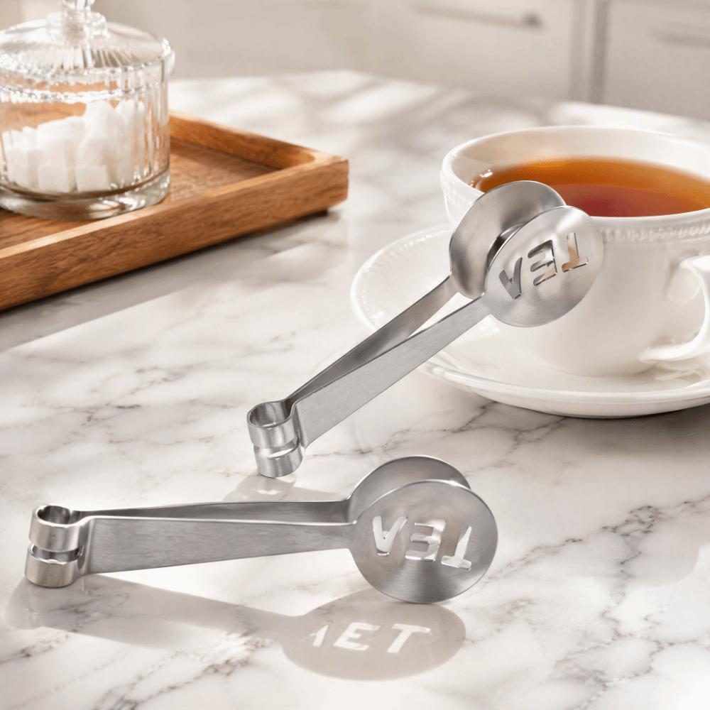 2 PCS Stainless Steel Tea Bag Tongs Silver Tea Bag Clip Portable Tea Bag Squeezer Home Kitchen