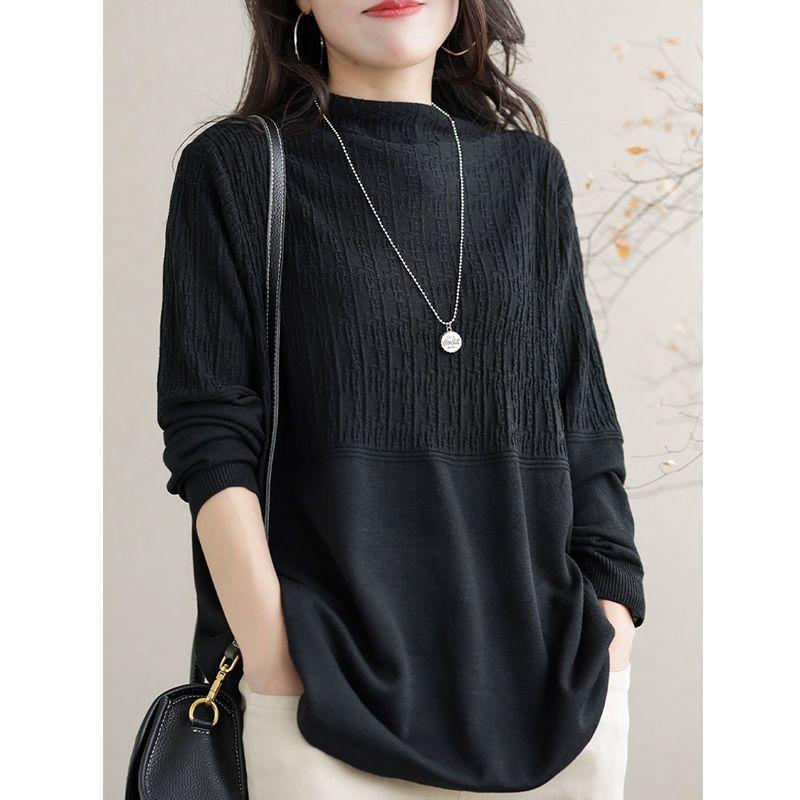 

Женский элегантный осенне-зимний свитер большого размера, свободный повседневный пуловер с длинным рукавом, вязаный топ однотонного цвета для ношения под низ XXL чёрный