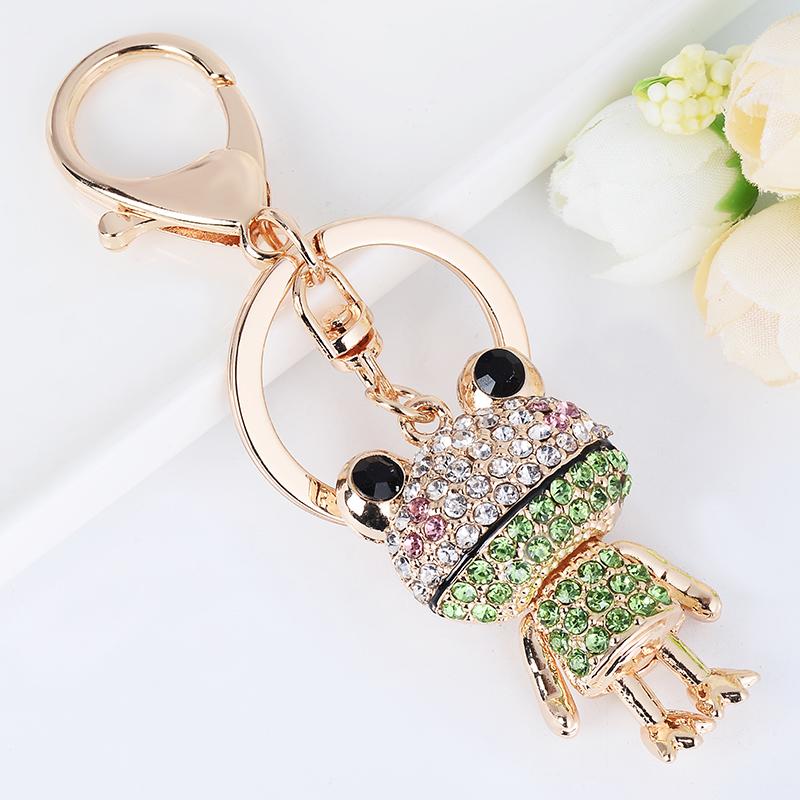 Cartoon Frog Key Chain Shy Prince and Princess Couple Key Ring Women's Bag Pendant Crystal Rhinestone Crafts