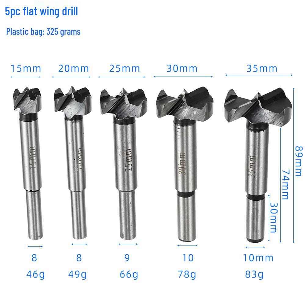 5-Piece Flat Wing Drill Bit Set for Woodworking: Hole Opener & Enlarger for Electric Drills